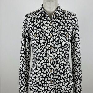 Tory Burch Black White Animal Print Cotton Blouse Flowy Top